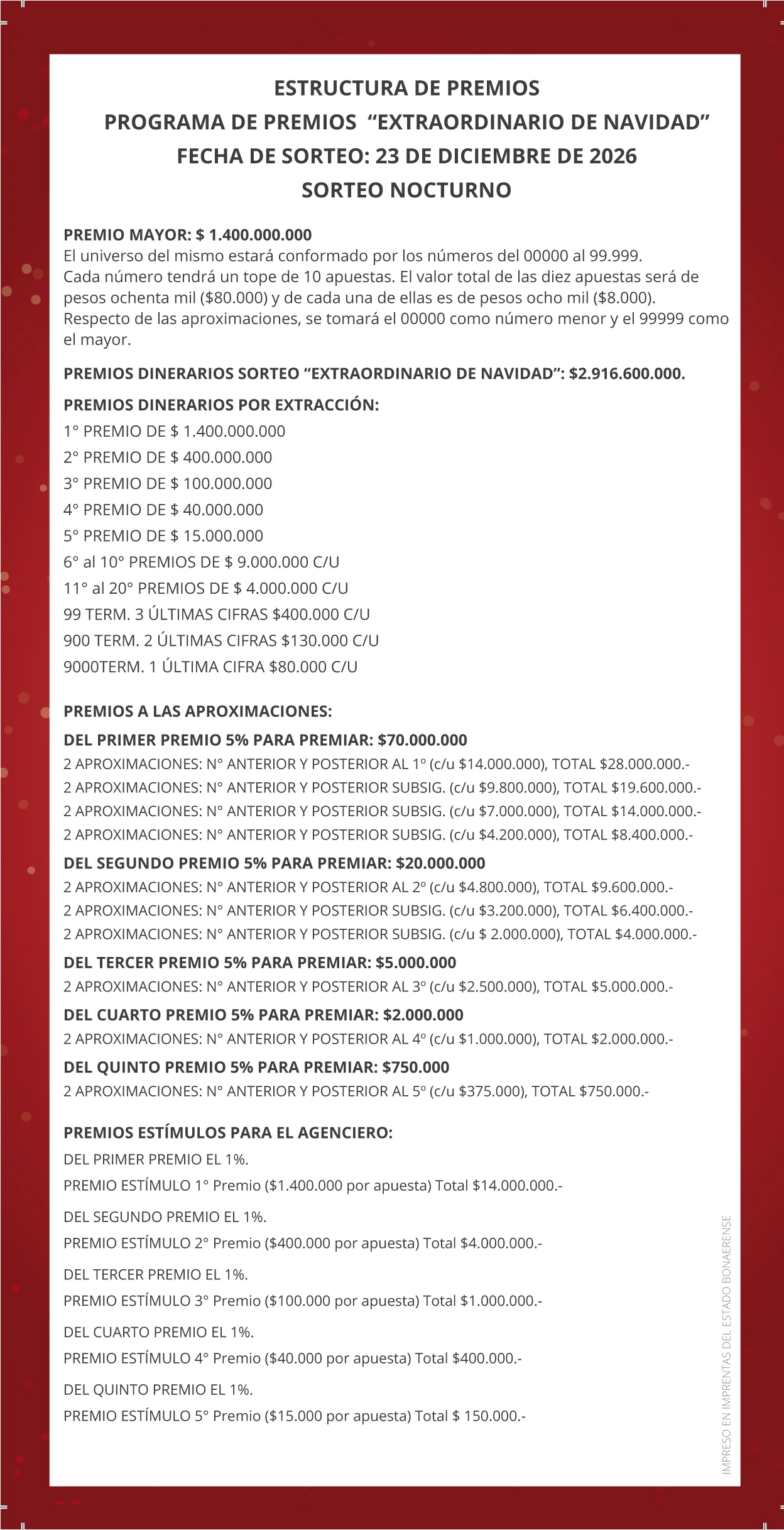 Programa de premios Gordo Navidad 2026